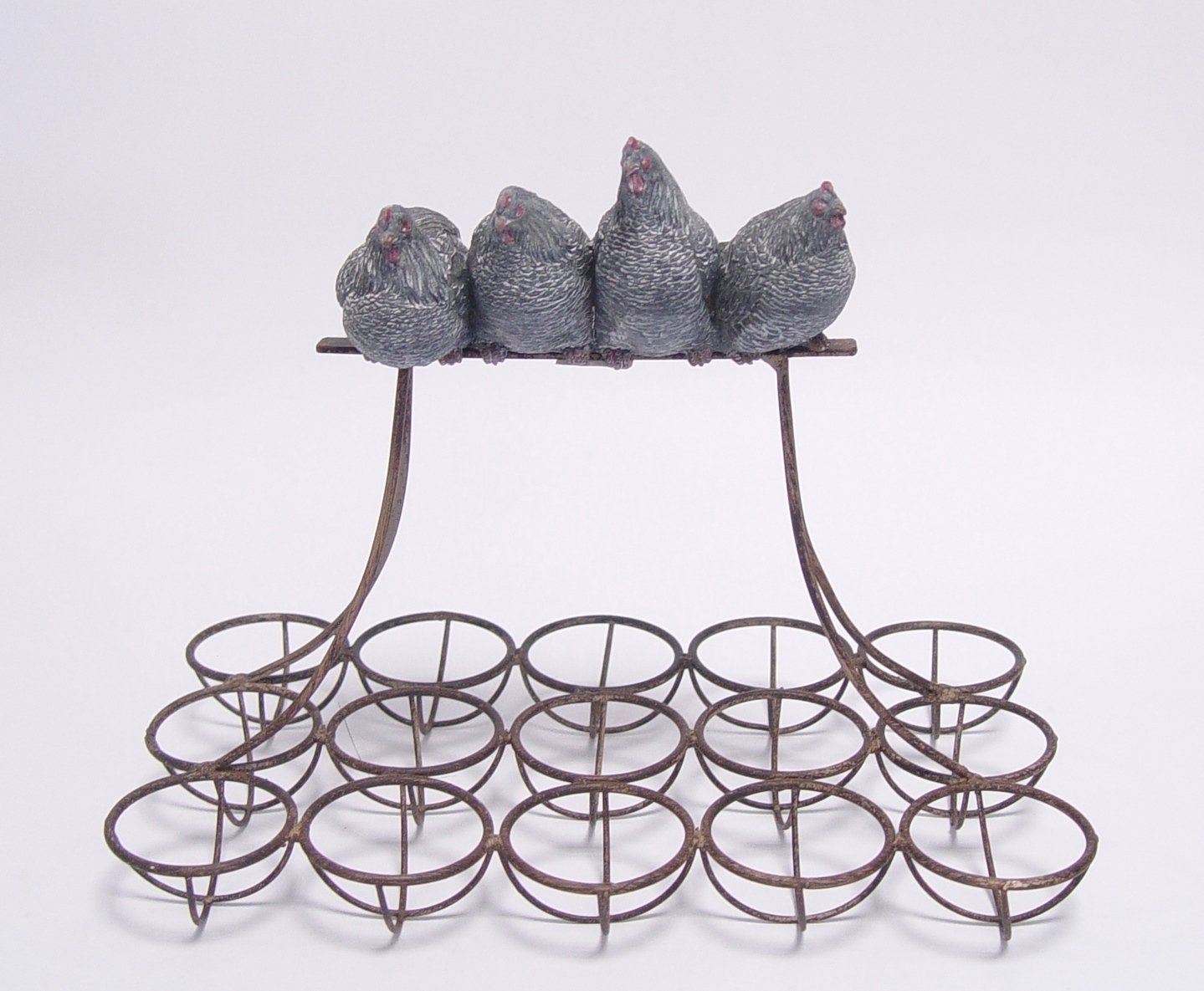 AN\u0020IRON\u0020EGG\u0020RACK\u0020MOUNTED\u0020WITH\u0020RESIN\u0020HENS