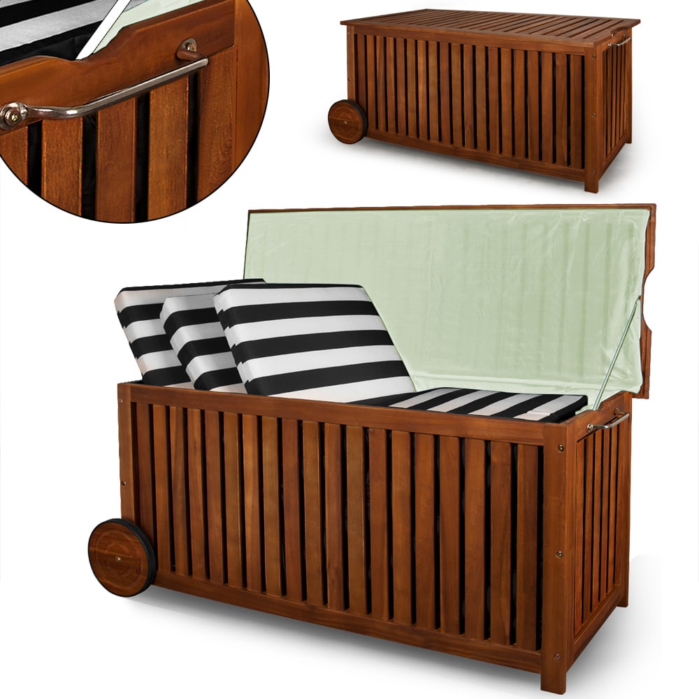 Kussenbox\u0020acaciahout\u0020124x52x58cm\u0020met\u0020Wielen