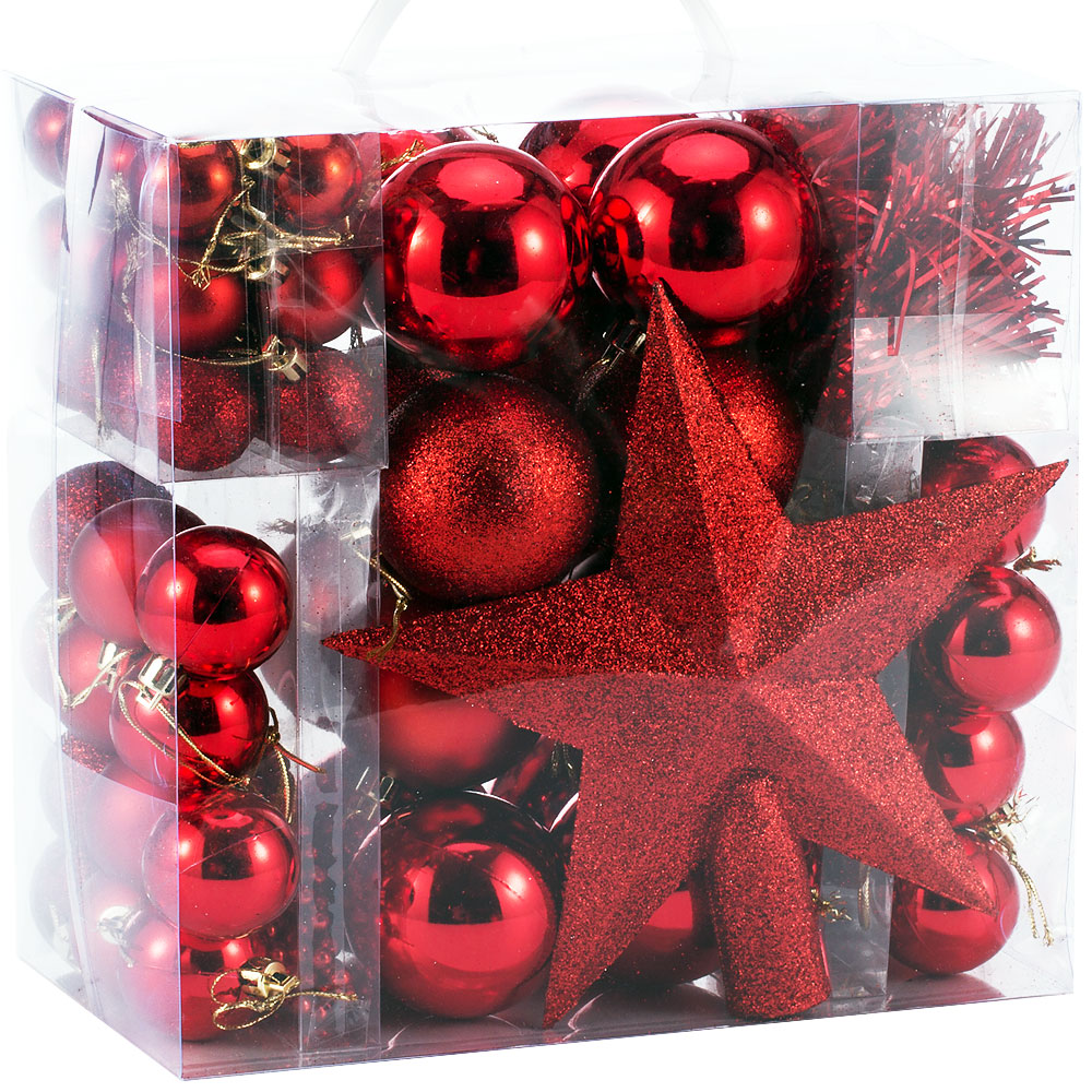 Kerstboomballen\u0020kunststof\u0020kleur\u0020Rood\u0020set\u0020van\u002077\u0020stuks