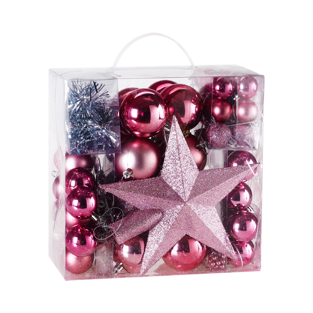 Kerstboomballen\u0020kunststof\u0020kleur\u0020Roze\u0020set\u0020van\u002077\u0020stuks