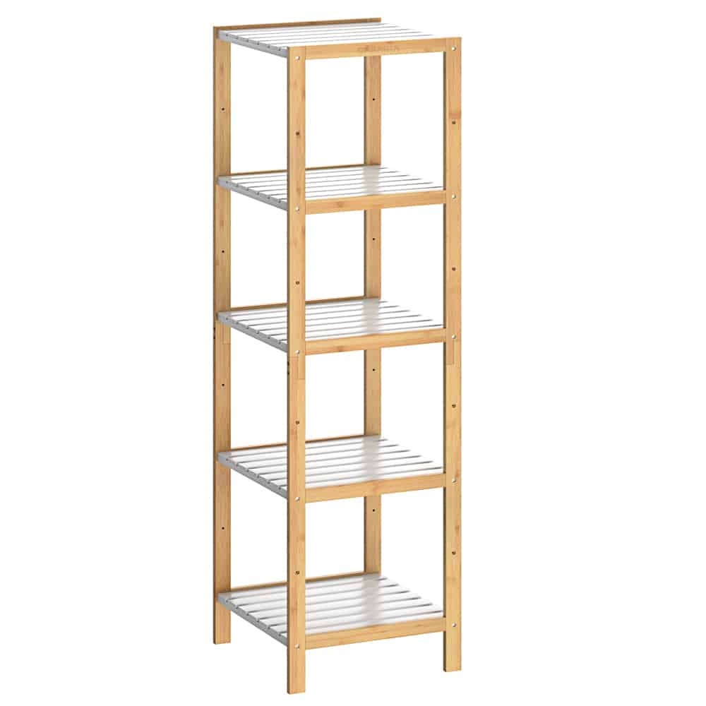 Bamboe\u0020staande\u0020opbergrek\u0020met\u00205\u0020legplanken\u0020Wit\u0020140x33x33cm
