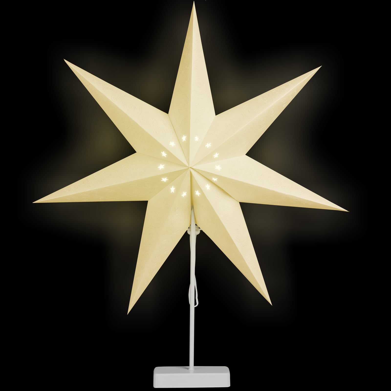 Kerstster\u0020Papier\u0020LED\u0020Wit\u0020Sterretjes\u0020incl\u0020Standaard