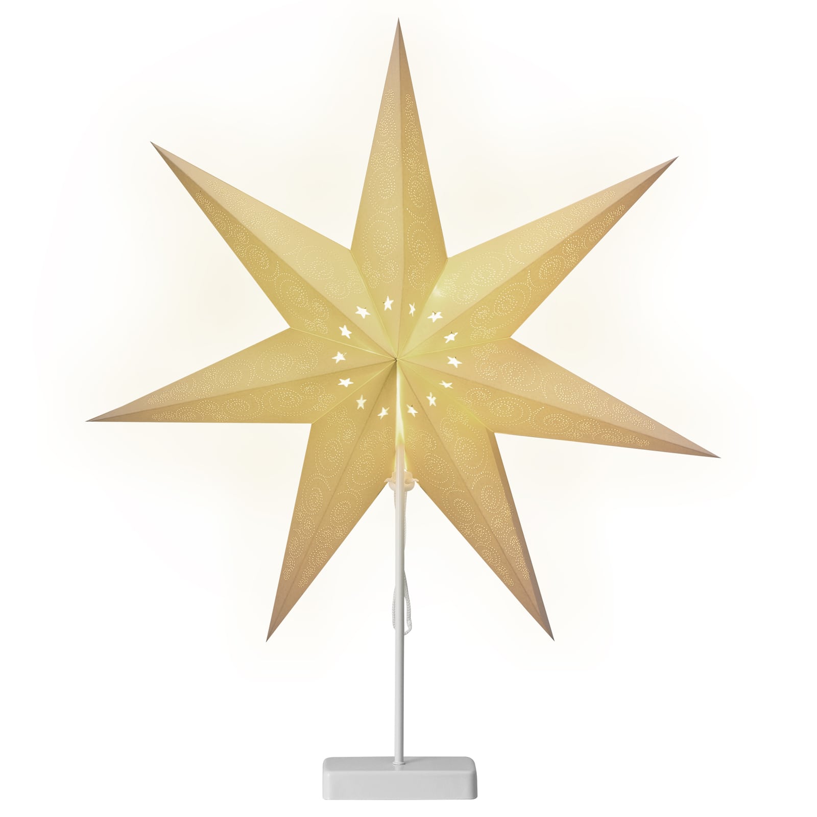 Kerstster\u0020Papier\u0020LED\u0020Wit\u0020Sterretjes\u0020incl\u0020Standaard