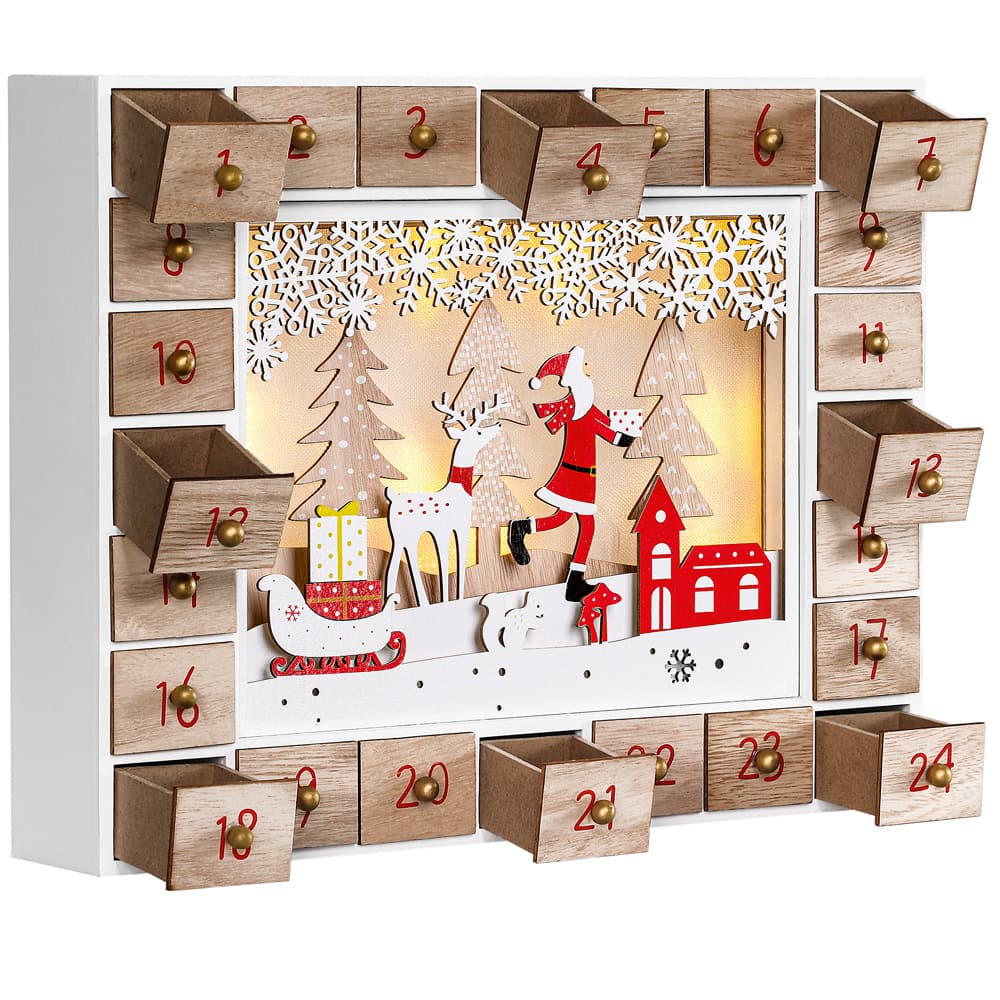 Adventskalender\u0020kerstman\u0020hout\u0020met\u0020LED\u0020