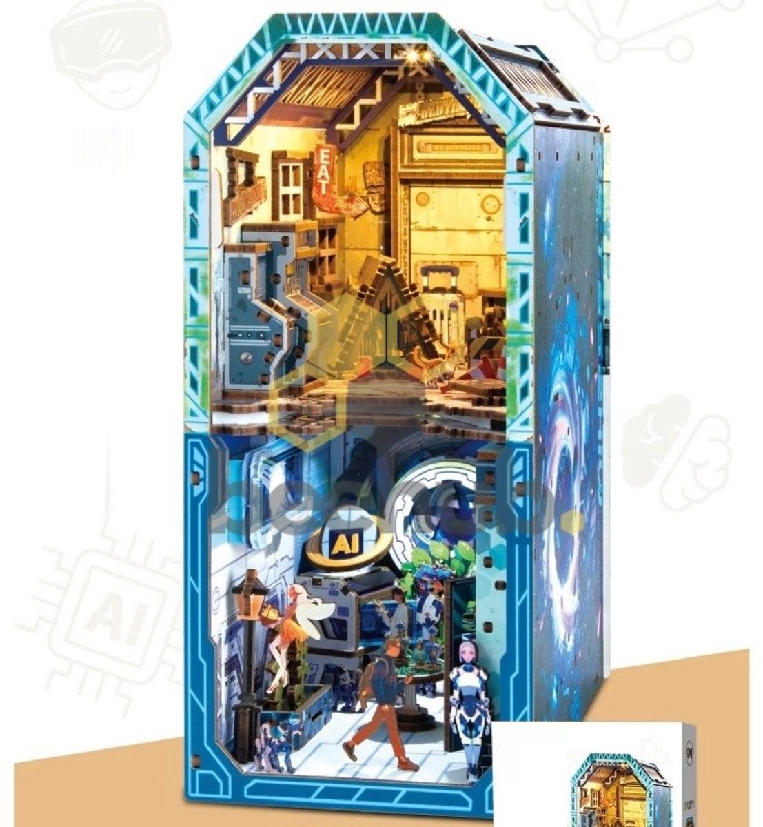 PlayfulMario\u0020AI\u0020World\u0020Boekensteun\u0020DIY\u0020Houten\u0020Bouwpakket\u0020met\u0020LED\u0020lamp\u0020263\u0020Onderdelen\u0020Modelbouw