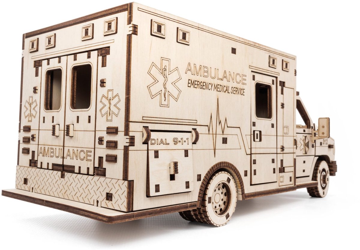 Eco\u0020Wood\u00203D\u0020Houten\u0020Ambulance\u0020DIY\u0020Mechanical\u0020Modelbouw
