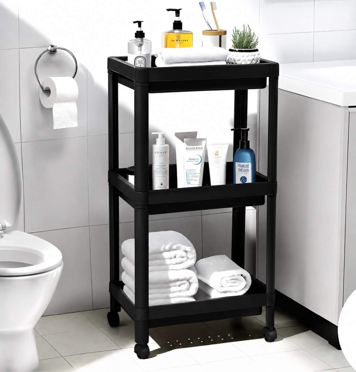 Badkamer\u0020of\u0020keuken\u0020trolley\u002073\u0020x\u002054\u0020x\u002018\u0020cm\u0020kunststof\u0020zwart