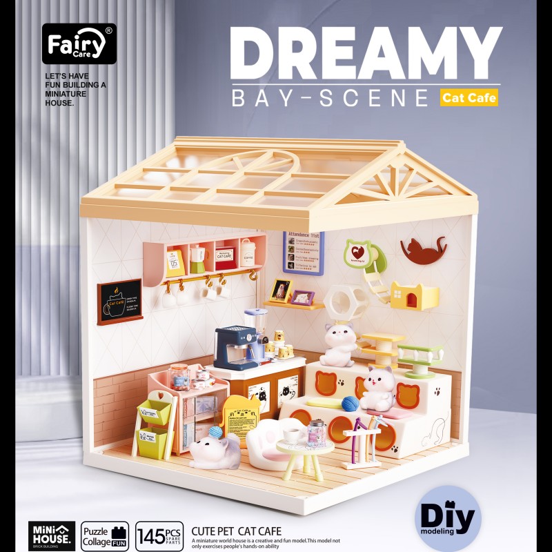 Dreamy\u0020mini\u0020house\u0020Katten\u0020Caf\u00E9\u0020cat\u0020cafe\u0020met\u0020ledlamp\u0020DIY\u0020Modelbouw\u0020Knutselen