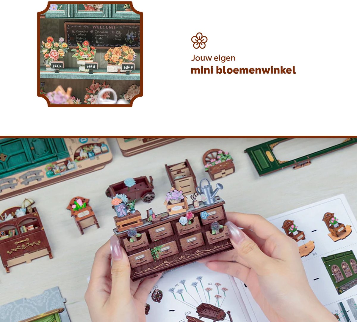CuteBee\u0020Miniatuurhuisje\u0020Blossom\u0020Florists\u0020\u2013\u0020Houten\u00203D\u0020Puzzel\u0020DIY\u0020Bouwpakket\u0020voor\u0020Volwassenen\u0020Modelbouw