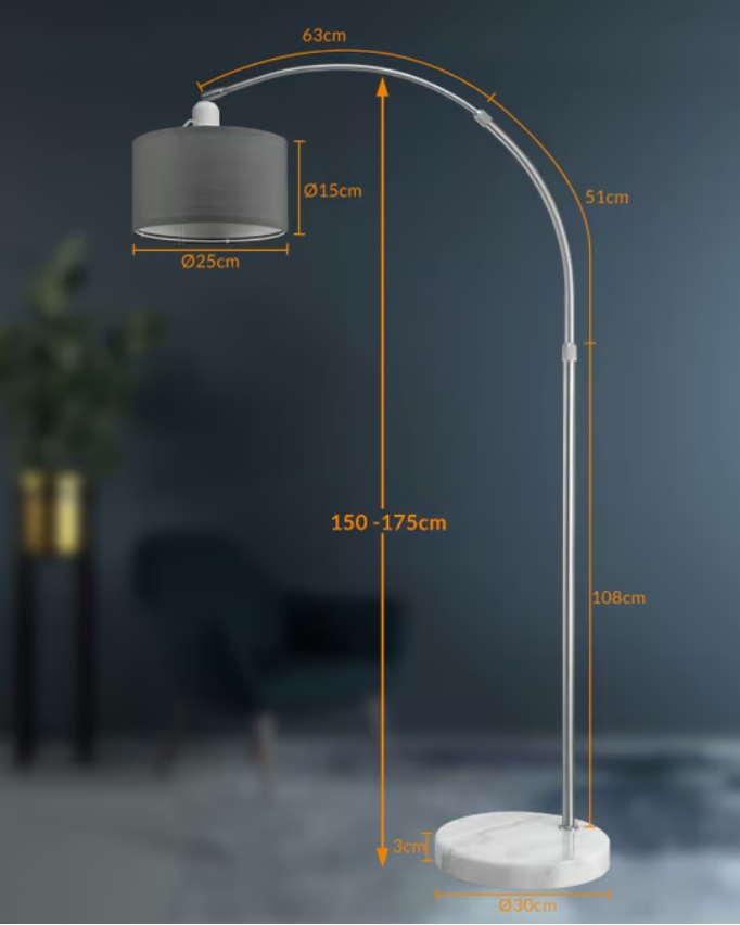 Booglamp,\u0020retro\u0020lamp,\u0020vloerlamp,\u0020Edelstaal,\u0020gebogen\u0020vloerlamp\u0020met\u0020lampenkap\u0020,\u0020verstelbaar\u0020Grijs