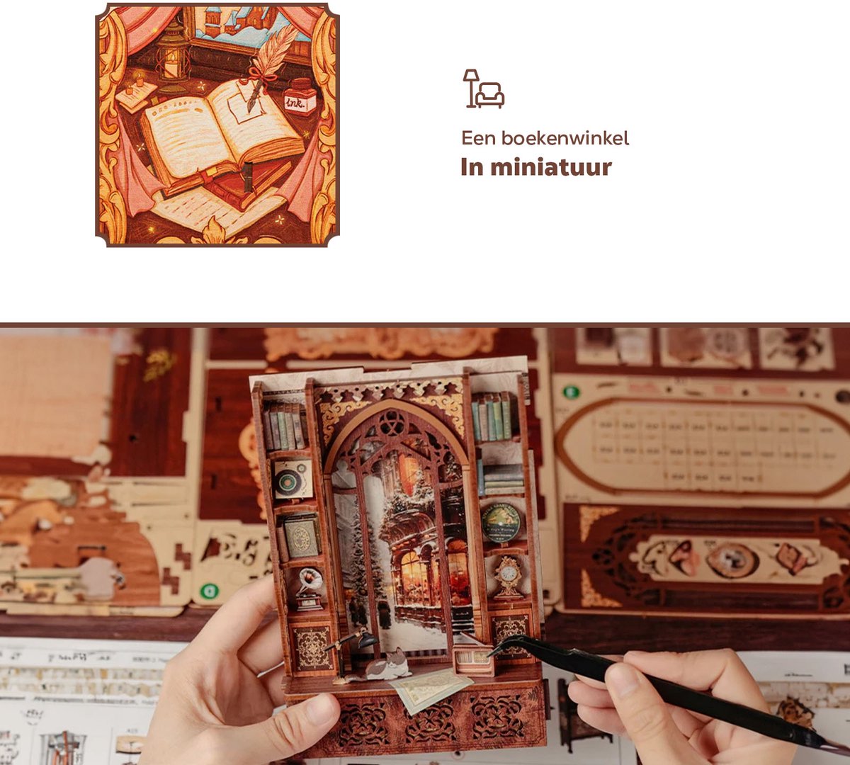 CuteBee\u0020Book\u0020Nook\u0020Bookshop\u0020Memories\u0020\u2013\u0020Houten\u00203D\u0020Puzzel\u0020DIY\u0020Bouwpakket\u0020voor\u0020Volwassenen\u0020\u2013\u0020Decoratieve\u0020Boekensteun