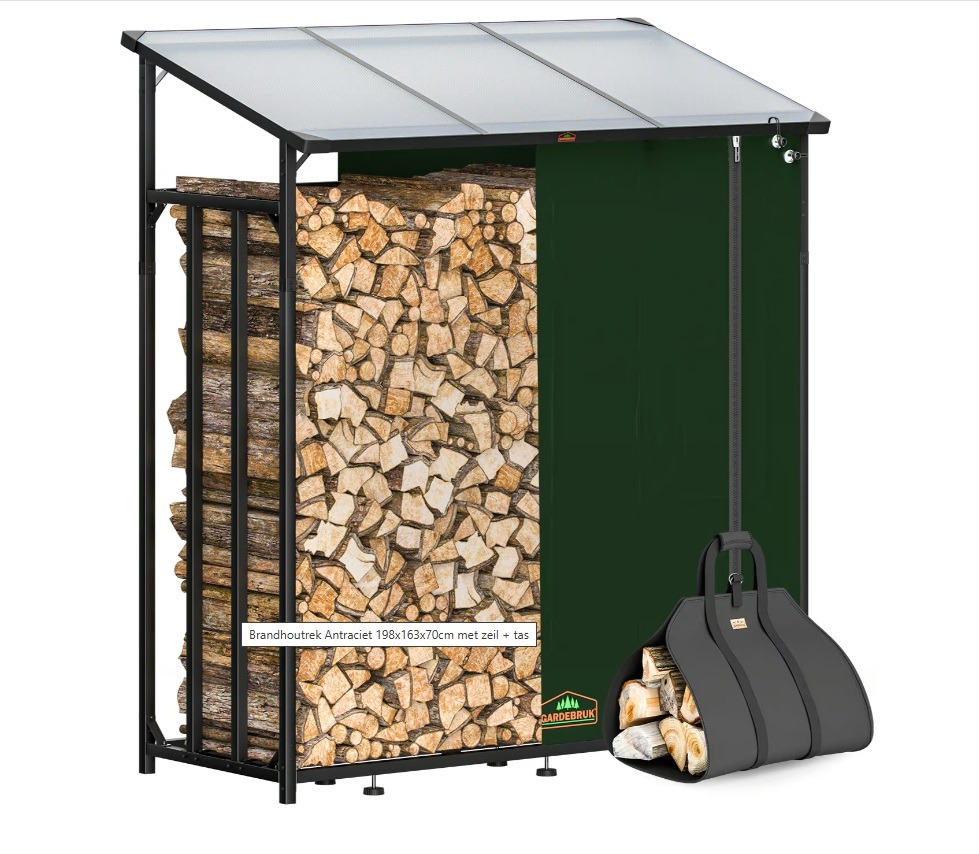 Brandhoutrek\u0020Antraciet\u0020198x163x70cm\u0020met\u0020zeil\u0020\u002B\u0020tas