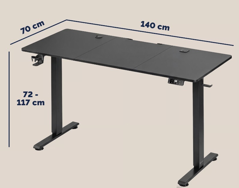 Hoogteverstelbaar\u0020bureau\u0020zwart\u0020140x70x72\u002D117cm