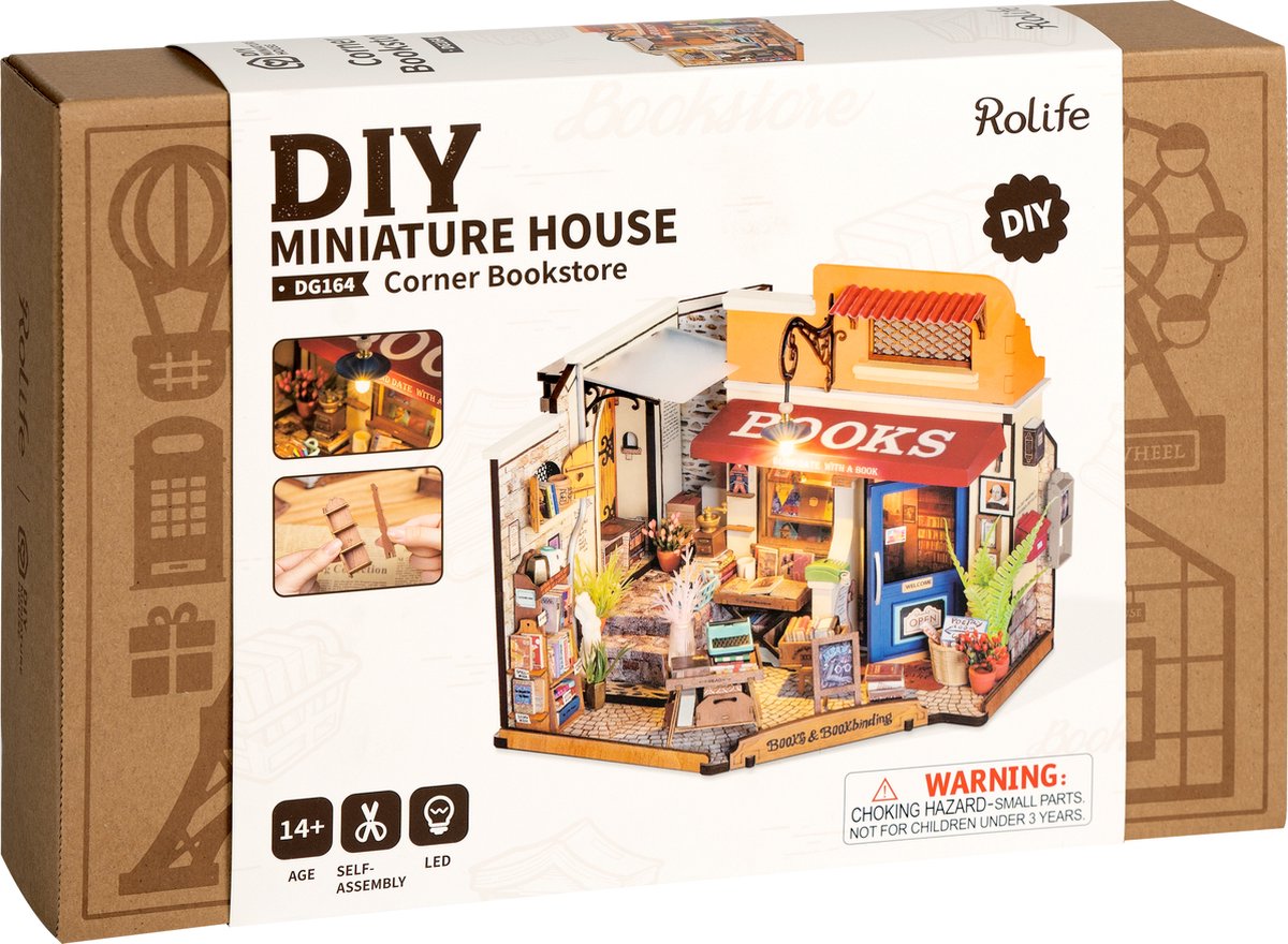 Robotime\u0020Corner\u0020Bookstore\u0020DIY\u0020Miniatuur\u0020Knutselen