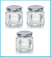 Leifheit 3208 Jampot Zeshoekig 47 ml Glas/Zilver (set van 3 stuks)