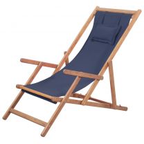  Strandstoel inklapbaar stof blauw met hoofdkussen