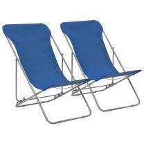 Strandstoelen inklapbaar staal en oxford stof blauw 2 st