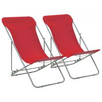  Strandstoelen inklapbaar 2 st staal en oxford stof rood