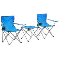  Campingtafel en -stoelenset blauw 3-delig