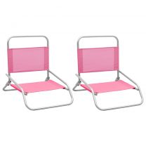  Strandstoelen 2 st inklapbaar stof roze