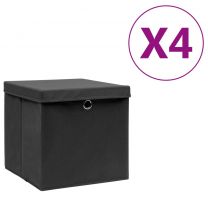  Opbergboxen met deksels 4 st 28x28x28 cm zwart
