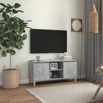  Tv-meubel met massief houten poten 103,5x35x50 cm betongrijs