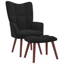  Relaxstoel met voetenbank fluweel zwart