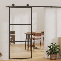 Schuifdeur met 3 panelen 90x205 cm ESG-glas en aluminium zwart
