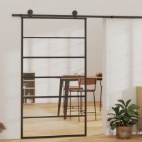 Schuifdeur met 6 panelen 102x205 cm ESG-glas en aluminium zwart