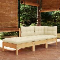  3-delige Loungeset met crmekleurige kussens massief grenenhout