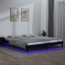  Bedframe LED massief hout zwart 160x200 cm