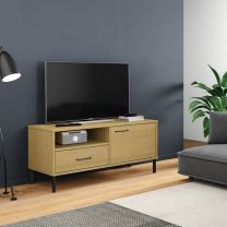  Tv-meubel met metalen poten OSLO massief grenenhout bruin