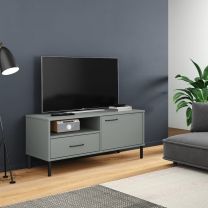  Tv-meubel met metalen poten OSLO massief grenenhout grijs