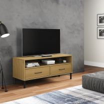  Tv-meubel met metalen poten OSLO massief grenenhout bruin
