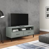  Tv-meubel met metalen poten OSLO massief grenenhout grijs