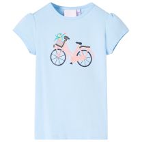 Kindershirt fiets 128 lichtblauw