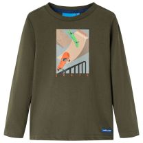 Kindershirt met lange mouwen skateboardprint 116 kakikleurig