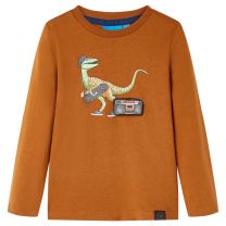Kindershirt met lange mouwen dinosaurusprint 92 cognackleurig