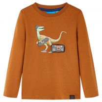 Kindershirt met lange mouwen dinosaurusprint 116 cognackleurig