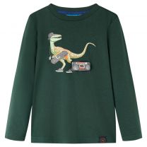 Kindershirt met lange mouwen dinosaurusprint 92 donkergroen