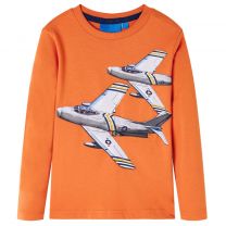 Kindershirt met lange mouwen vliegtuigprint 92 donkeroranje