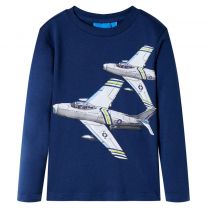 Kindershirt met lange mouwen vliegtuigprint 92 marineblauw