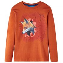 Kindershirt met lange mouwen vossenprint 92 lichtroestkleurig