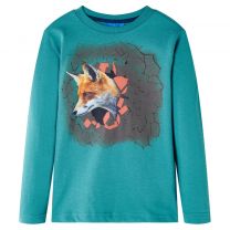 Kindershirt met lange mouwen vossenprint 104 donkerzeeblauw