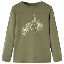 Kindershirt met lange mouwen fietsprint 92 kakikleurig
