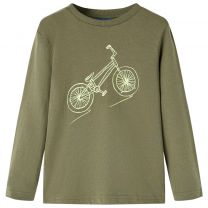 Kindershirt met lange mouwen fietsprint 104 kakikleurig