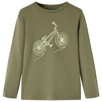 Kindershirt met lange mouwen fietsprint 116 kakikleurig