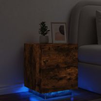  nachtkastje met LED-verlichting bewerkt hout gerookt eikenkleur