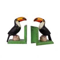 A PAIR OF CAST IRON TOUCAN BOOKENDS