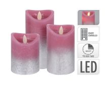 LED kaarsen/stompkaarsen met dansende vlam en afstandsbediening - Roze - set van 3